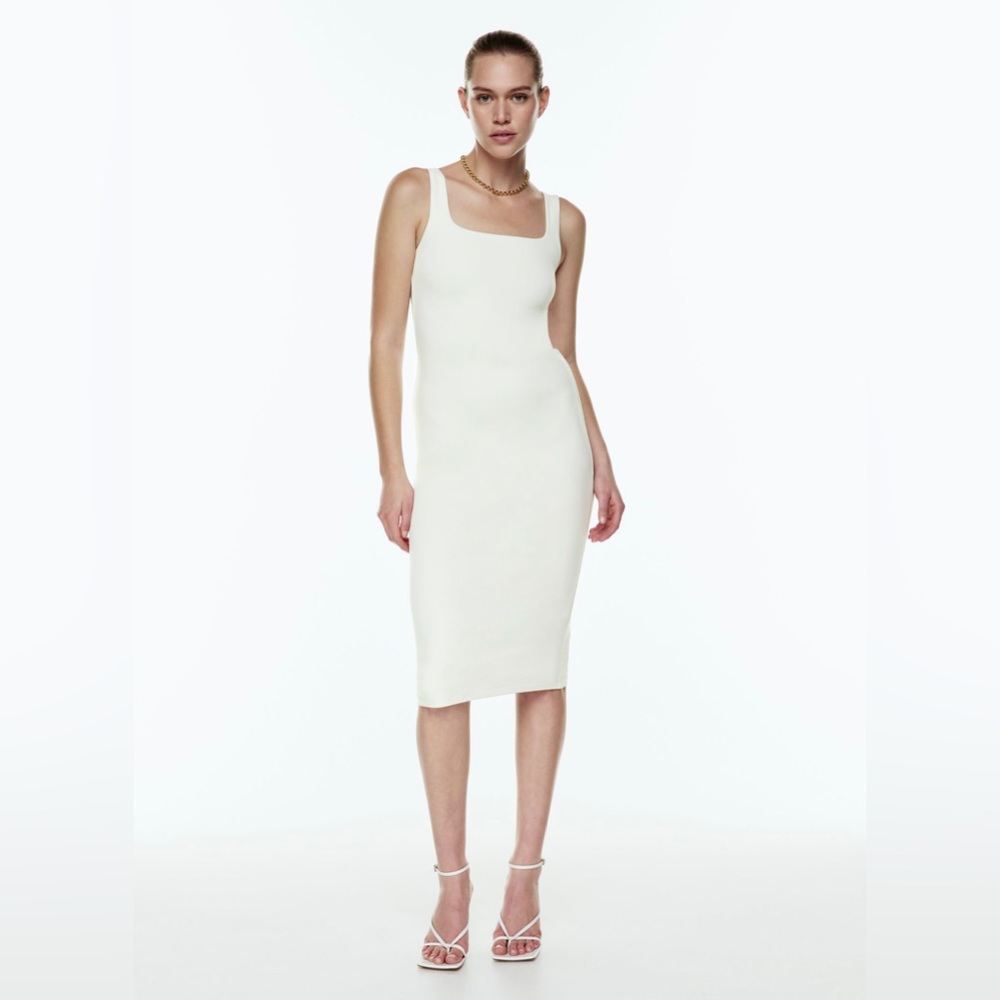 *WHITE* contour squareneck midi dress